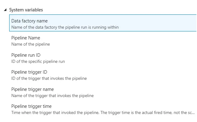 Variables in Adf pipeline