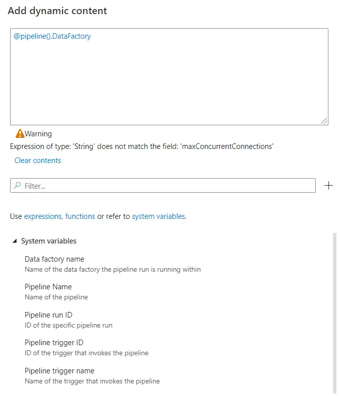 Variables in Adf pipeline