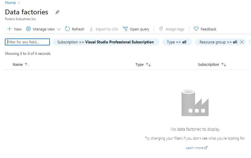 create azure data factory account