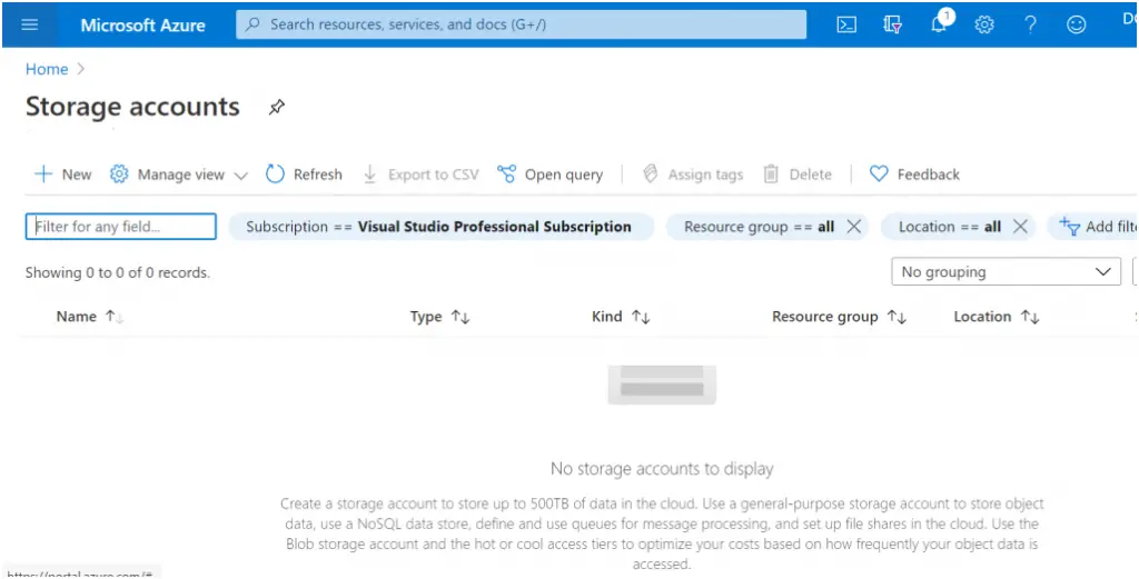 create azure blob storage