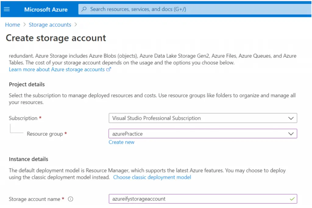 create azure blob storage