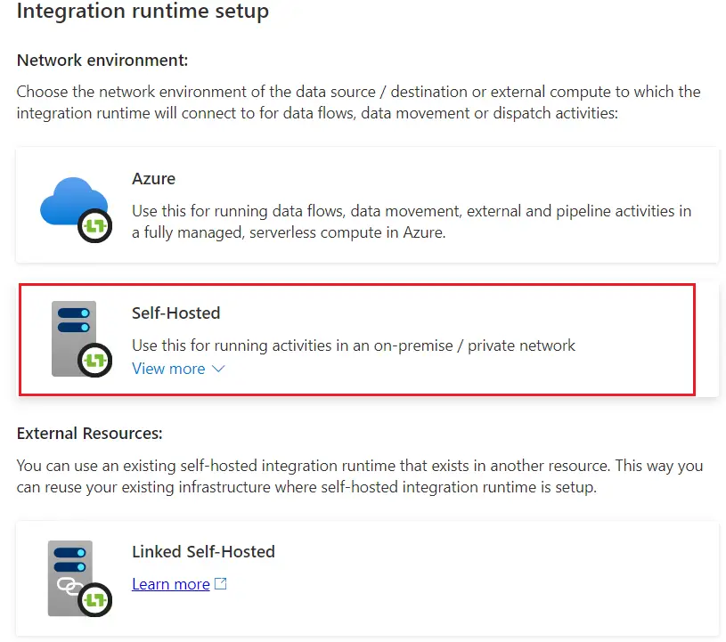 self-hosted integration runtime on azure vm