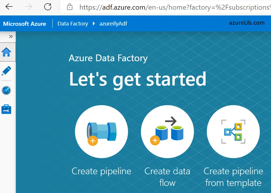 Azure Data factory designer page