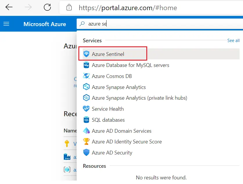 Select Azure sentinel on azure portal