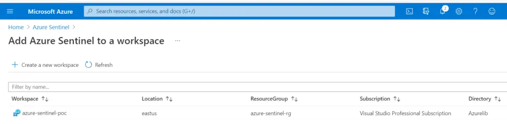 See newly created azure log analytics workspace