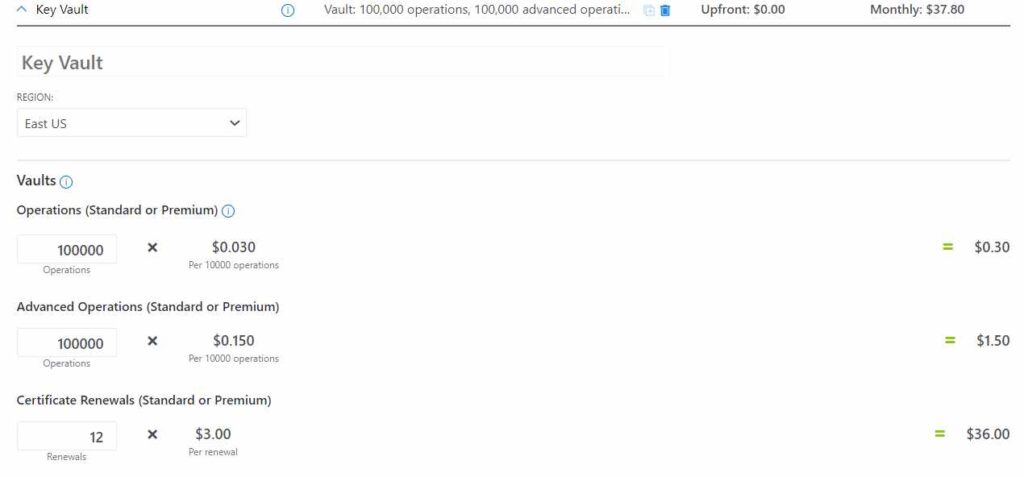 Azure key vault pricing calculator example