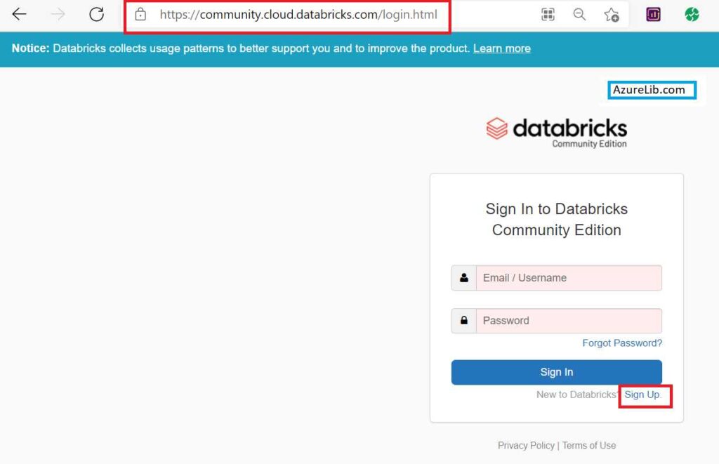 Databricks community edition Login Page