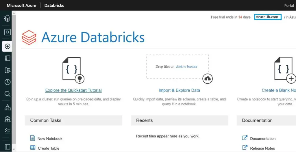 Azure Databricks  welcome page