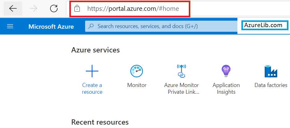 Azure portal home page 