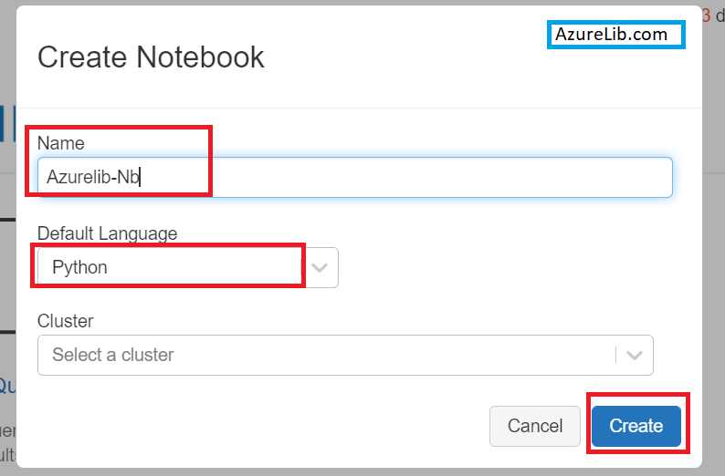 Azure Databricks Portal Create Notebook Details