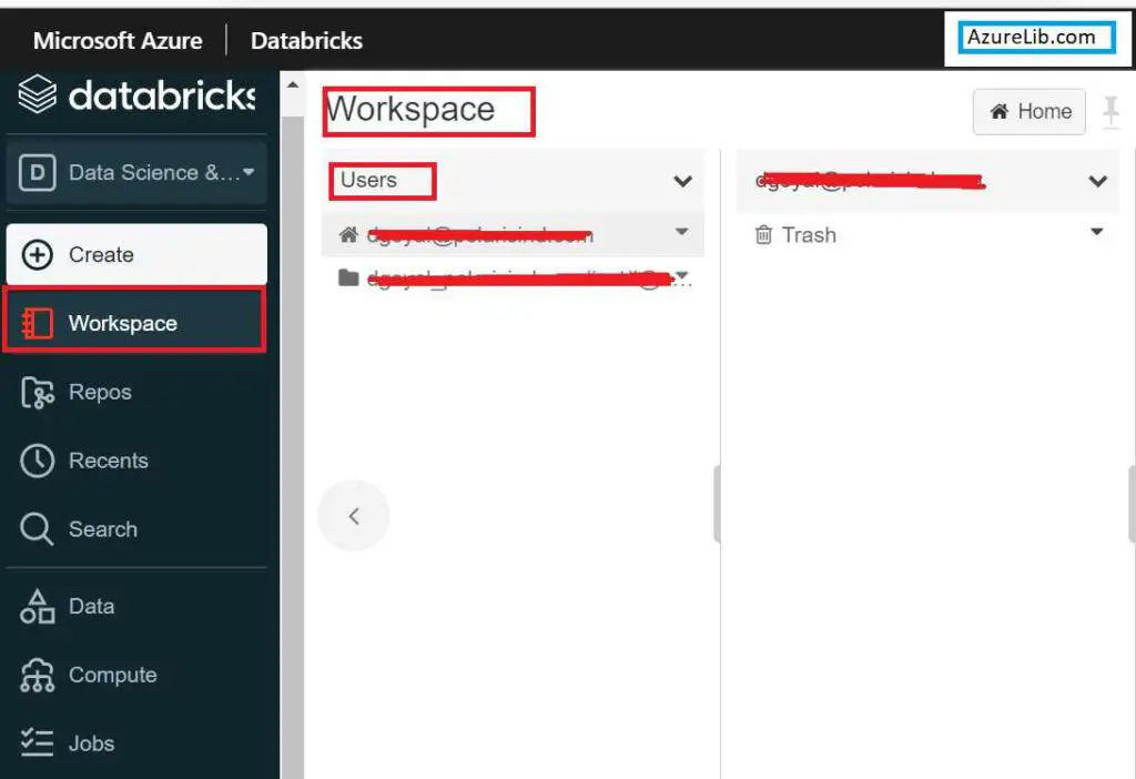 Azure Databricks Portal Workspace Tab 