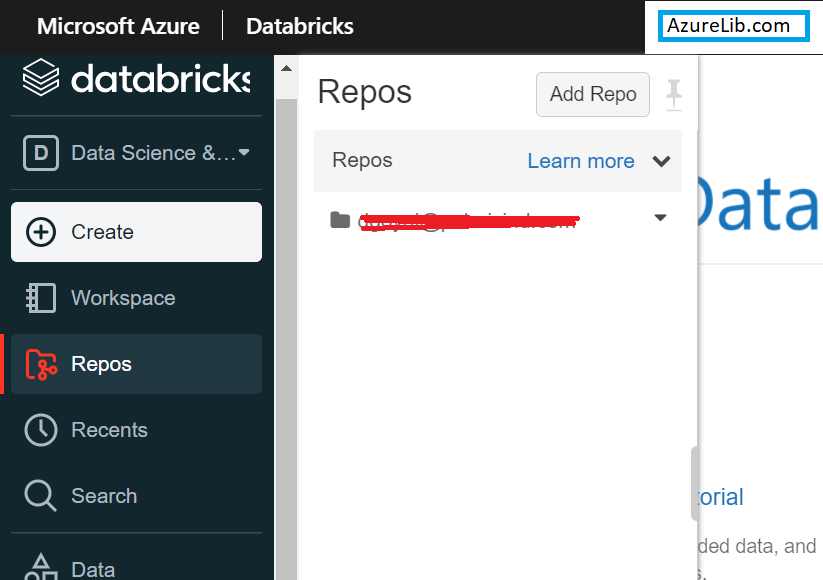 Azure Databricks Portal Repos Tab