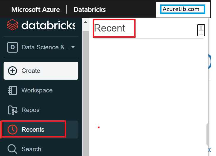 Azure Databricks Portal Recents Tab 