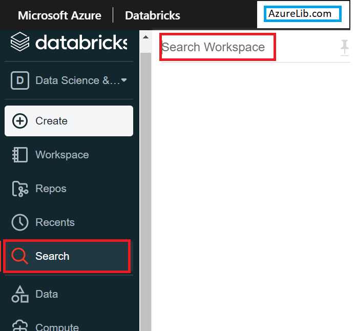 Azure Databricks Portal Search Tab 