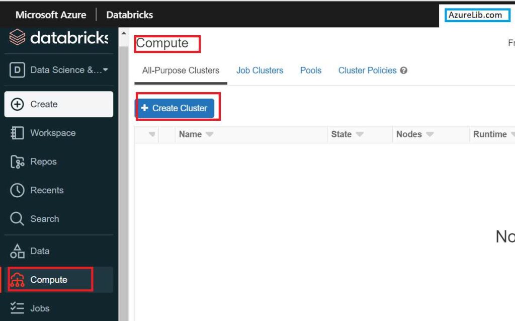 Azure Databricks Portal Compute Tab 