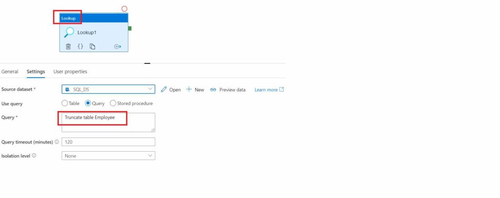 Truncate table using lookup activity in Azure Data Factory