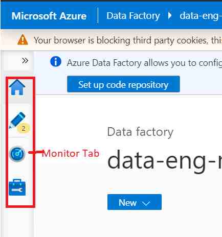 Azure Data Factory Monitor Tab