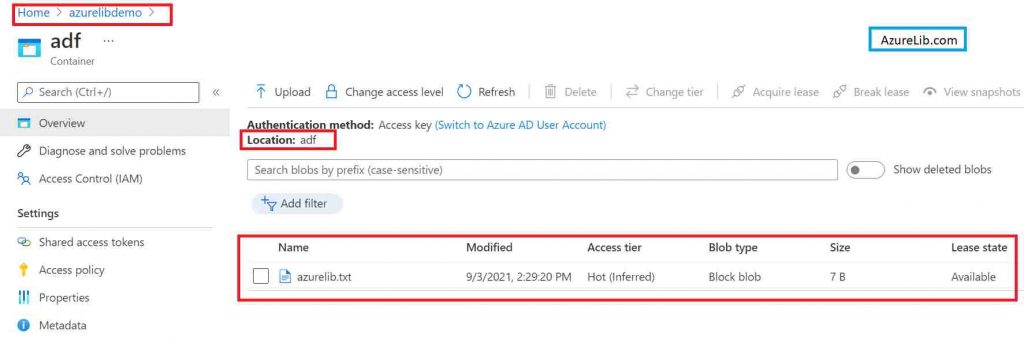 Put file in the Azure Blob Storage