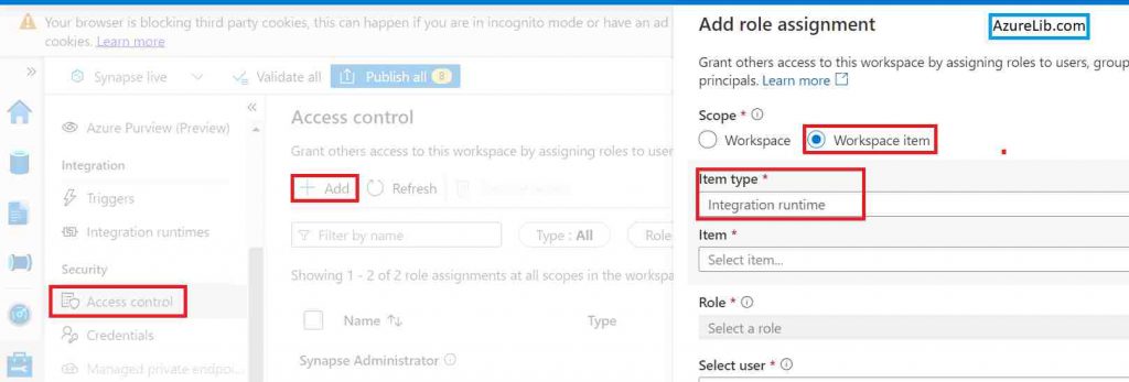 Add Role assignment in Azure Synapse Workspace