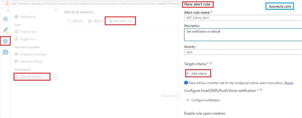 Azure Data Factory Create Alert