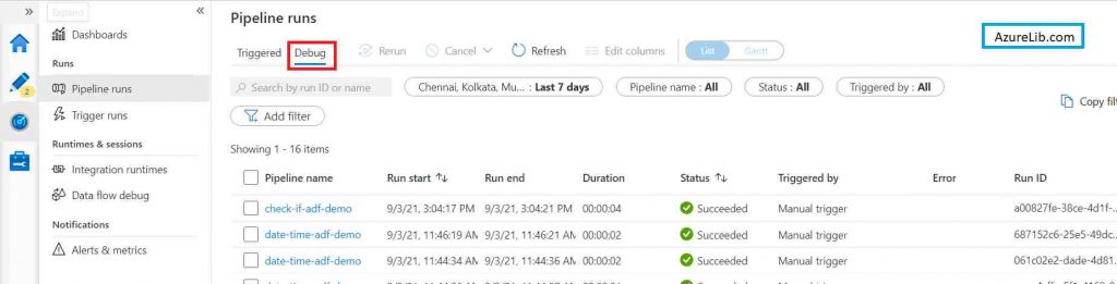 Azure Data Factory Pipeline Trigger Run Tab