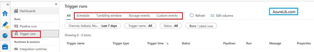 Azure Data Factory Trigger Run Tab