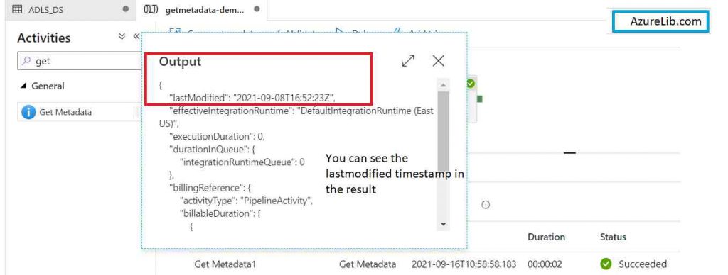 GetMetaData Activity LastModified Timestamp of File or Folder Output