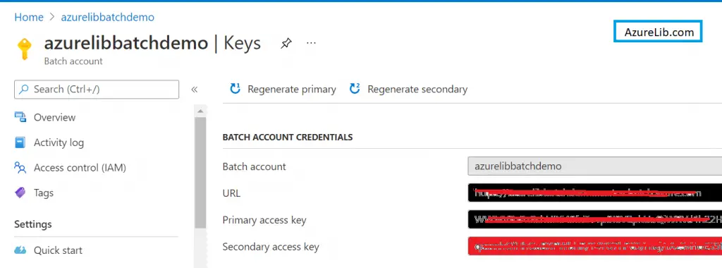 Get Keys and other details for Azure Batch account 