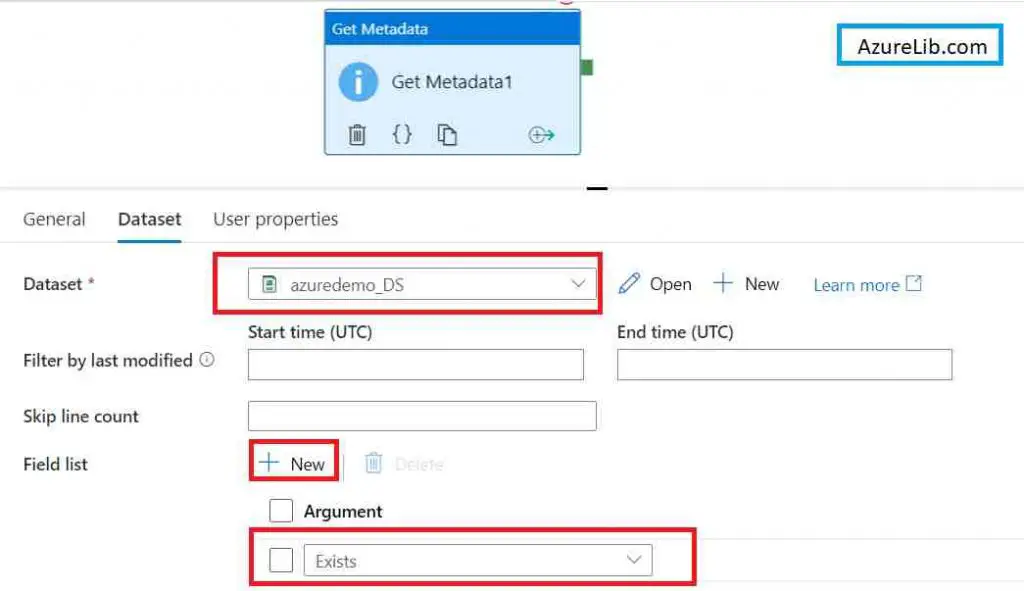 GetMetaData Activity Configuration to Add Exists Field List in Azure Data Factory