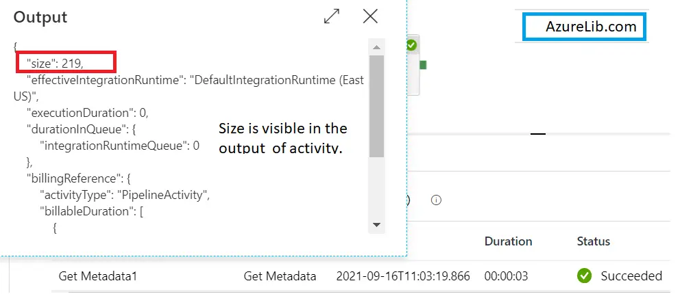 GetMetaData Activity Get the Size of File Output 