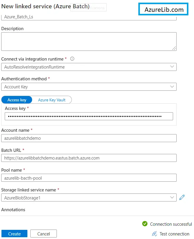 Azure Batch Linked Service Creation