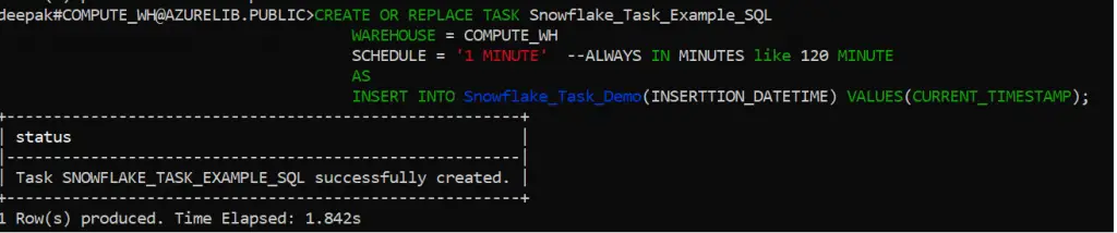 Create Task in SnowSQL