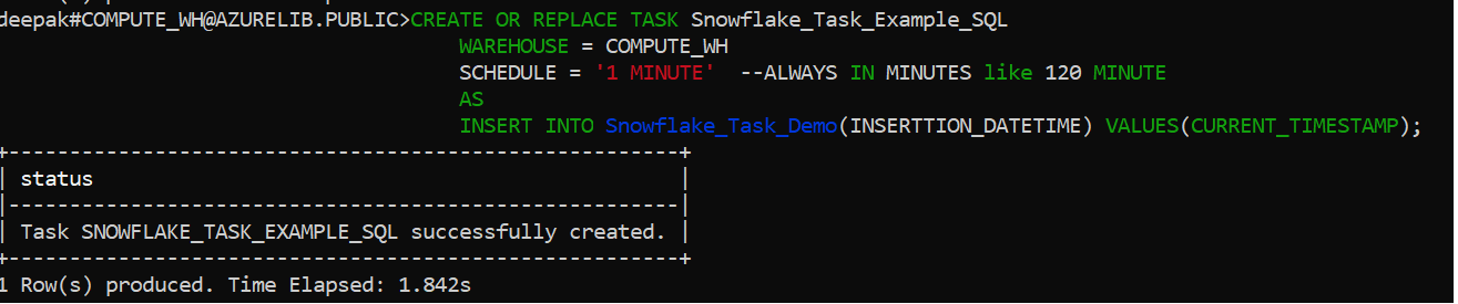 How to create Task in Snowflake - AzureLib.com