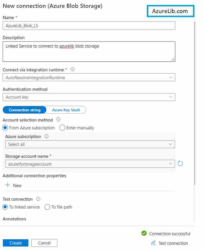 Azure Blob Storage Linked Service Creation