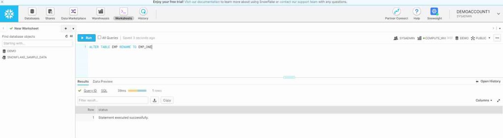 Rename Table in Snowflake