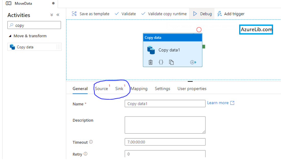 How to create copy activity in the azure data factory with example